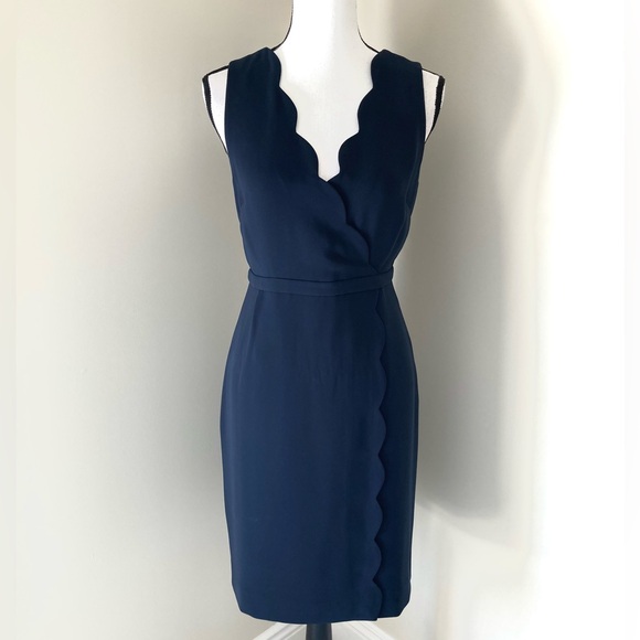 NWT J. Crew Scallop Faux Wrap Crepe Sheath Dress Size 8 - Picture 2 of 11
